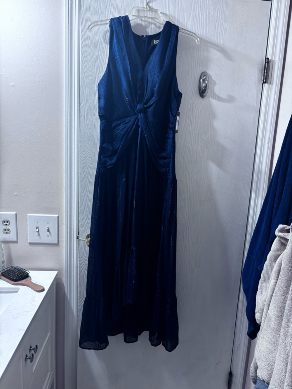 DKNY Navy Twist-Front Sleeveless Maxi Dress